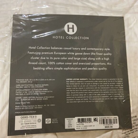 Hotel Collection European White Goose Down Lightweight Comforter,Hypoallergenic - Picture 4 of 5